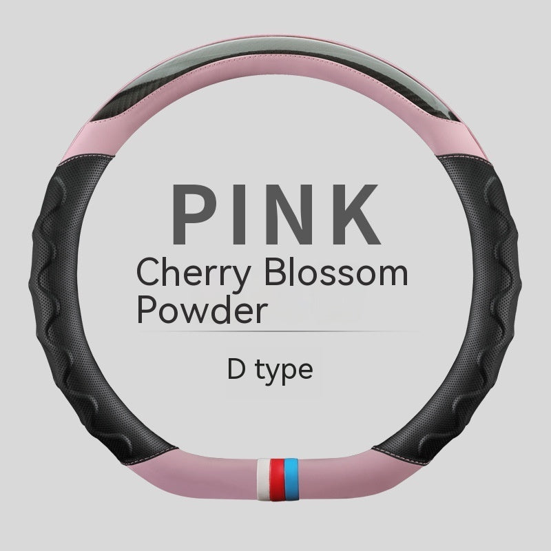 Carbon Fiber-Style Leather Steering Wheel Cover (38cm)