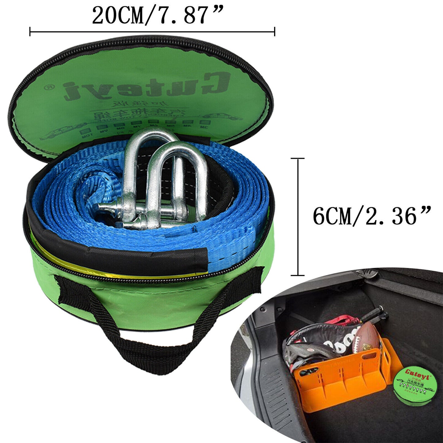 Heavy Duty 8T Tow Strap with U-Shaped Hooks & Gloves (5M)