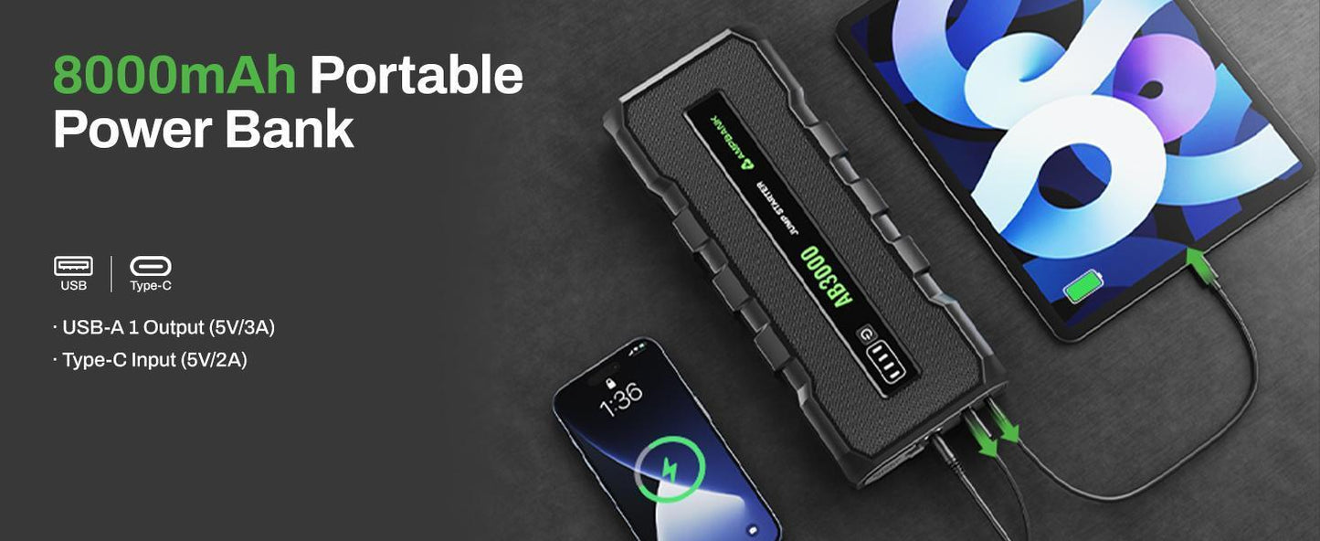 3000A Portable Car Jump Starter – Compact, Safe & Multi-functional
