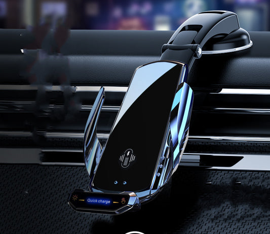 Car phone holder with quick charge indicator on a car dashboard