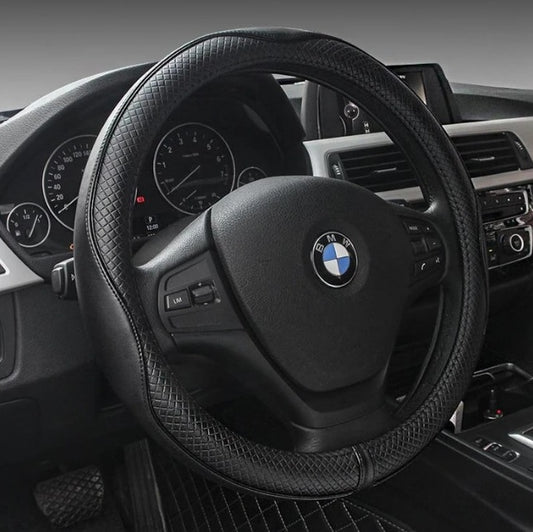 High-Grade Leather Steering Wheel Cover (38cm)