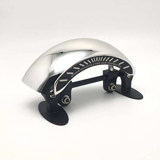 Metallic bike fender with brand name on a white background