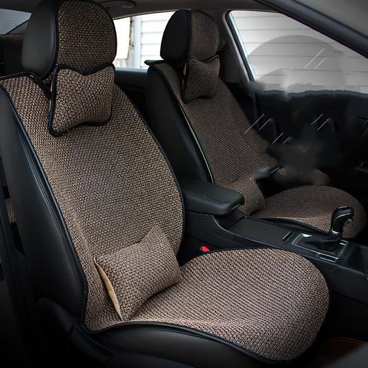 Four Seasons Car Cushion Set – Flax Comfort with Neck & Waist Support