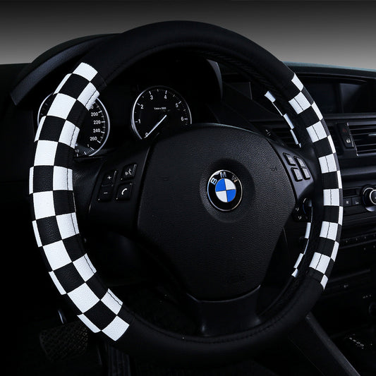 Plaid PU Leather Steering Wheel Cover (38cm)