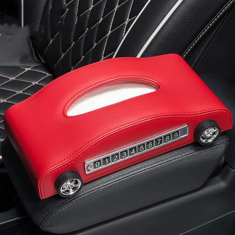 Leather Car Tissue Box – Sports Car Design with Optional Stop Sign