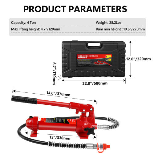 4 Ton Porta Power Hydraulic Jack Kit with Tubing & Storage Case