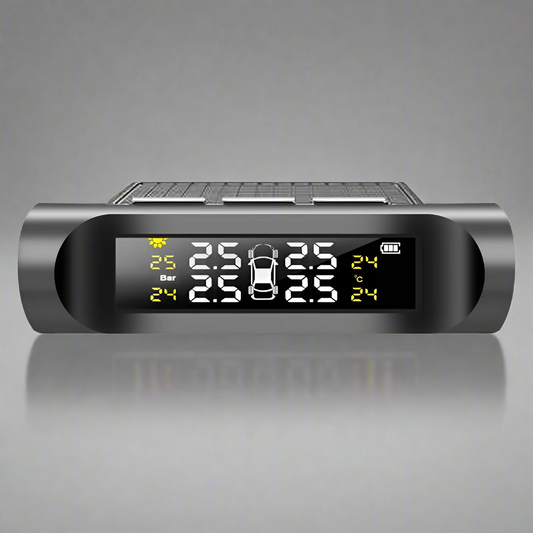 Car tire pressure monitor with digital display on a white background