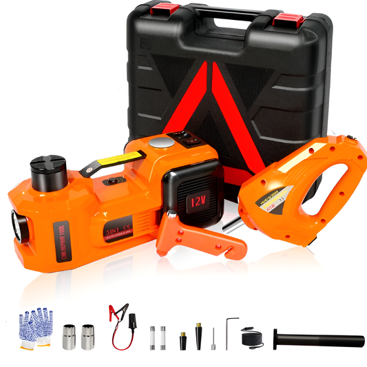 Electric Car Jack Kit (5 Ton) with Impact Wrench, Inflator & LED Light