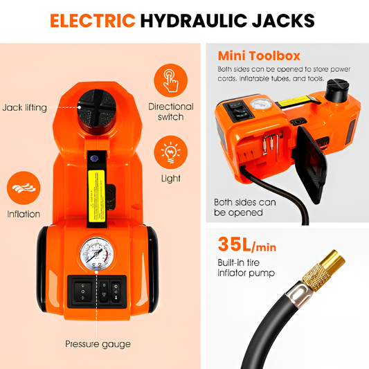 Electric Car Jack Kit (5 Ton) with Impact Wrench, Inflator & LED Light