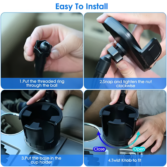 2-in-1 Car Cup & Phone Holder with 360° Rotating Gooseneck