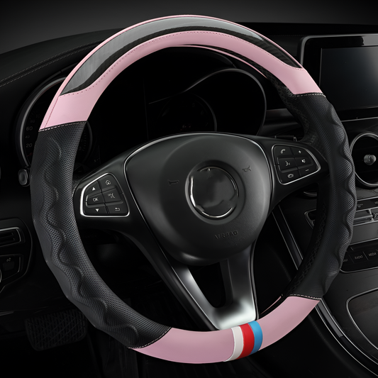 Carbon Fiber-Style Leather Steering Wheel Cover (38cm)