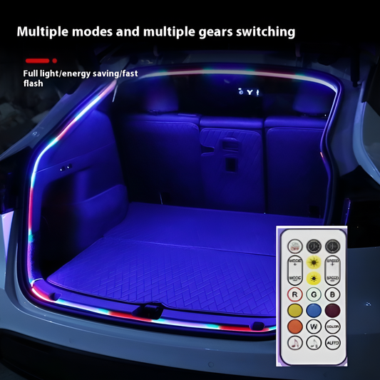 Car trunk with RGB LED strip lighting and remote control