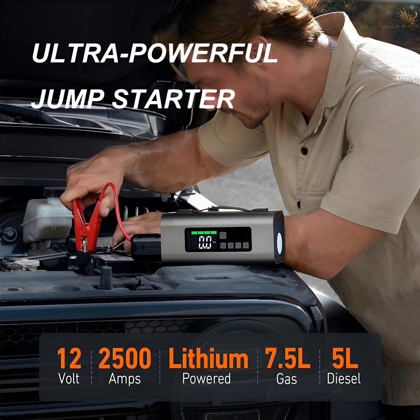 MF159 Multifunctional Jump Starter with Air Compressor, Air Pump & LED Display