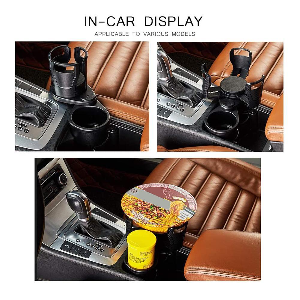 2-in-1 Rotatable Car Cup Holder Organizer, Dual Cup Mount with Storage Slots