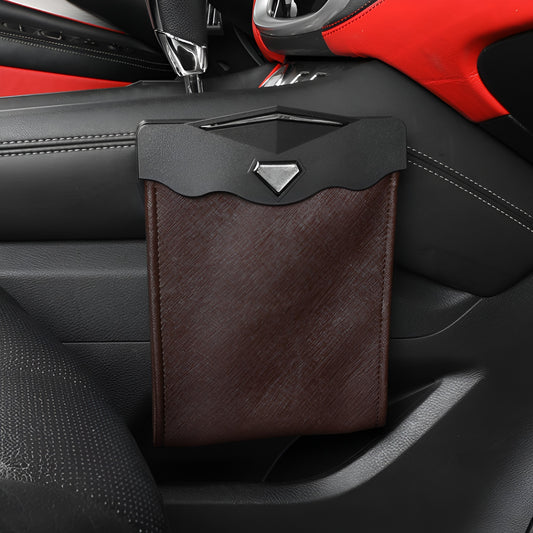 LED Leather Car Trash Can & Organizer – Hanging Vehicle Storage Bin